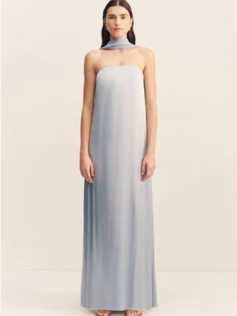Shona Joy La Lune Strapless Blue Maxi Dress with Neck Scarf